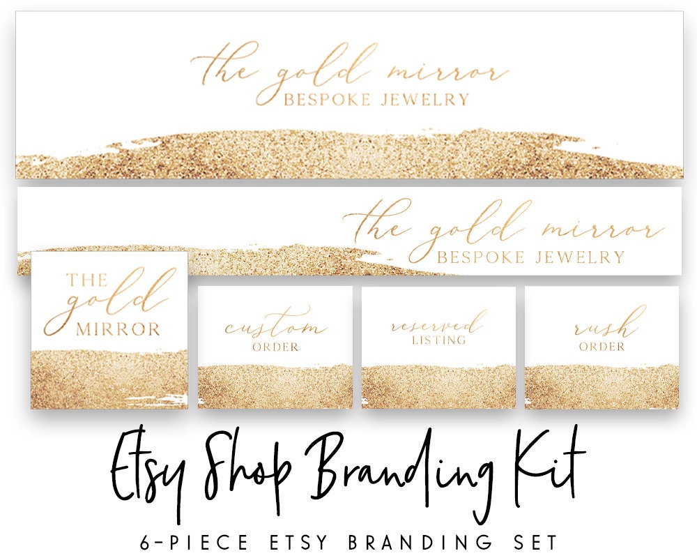 The Gold Mirror | Etsy Shop Branding Kit | Glitter, Glam, Fashion, Beauty