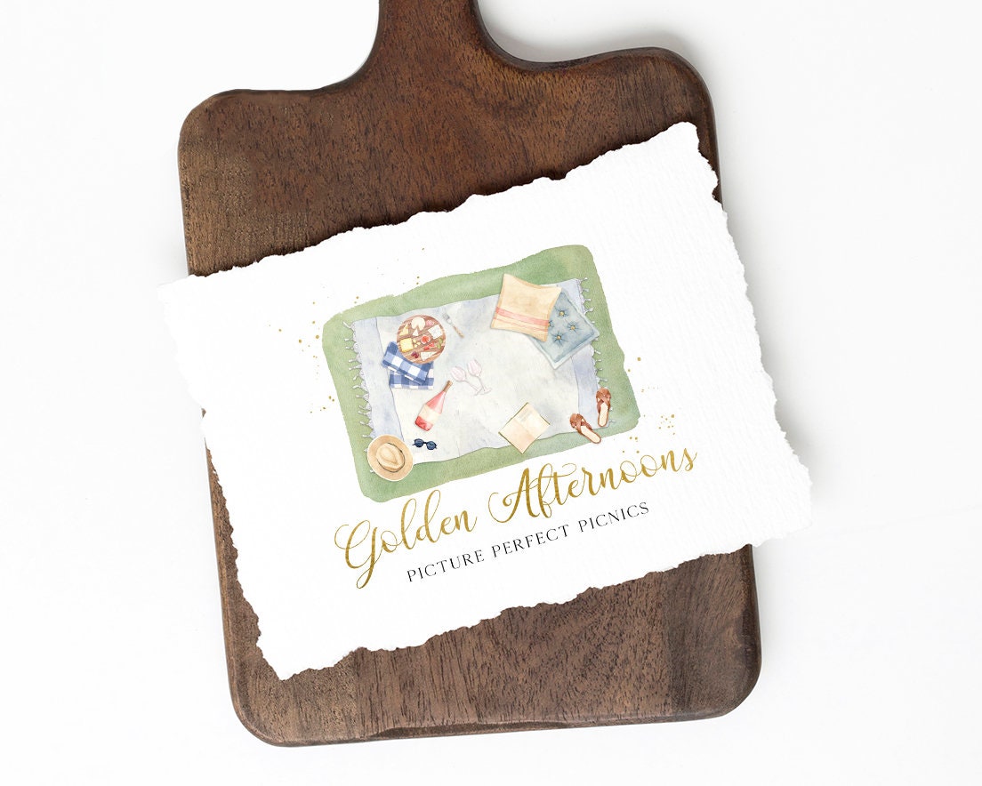 Golden Afternoons | Premade Logo Design | Picnic, Charcuterie, Cheese Board, Outdoors