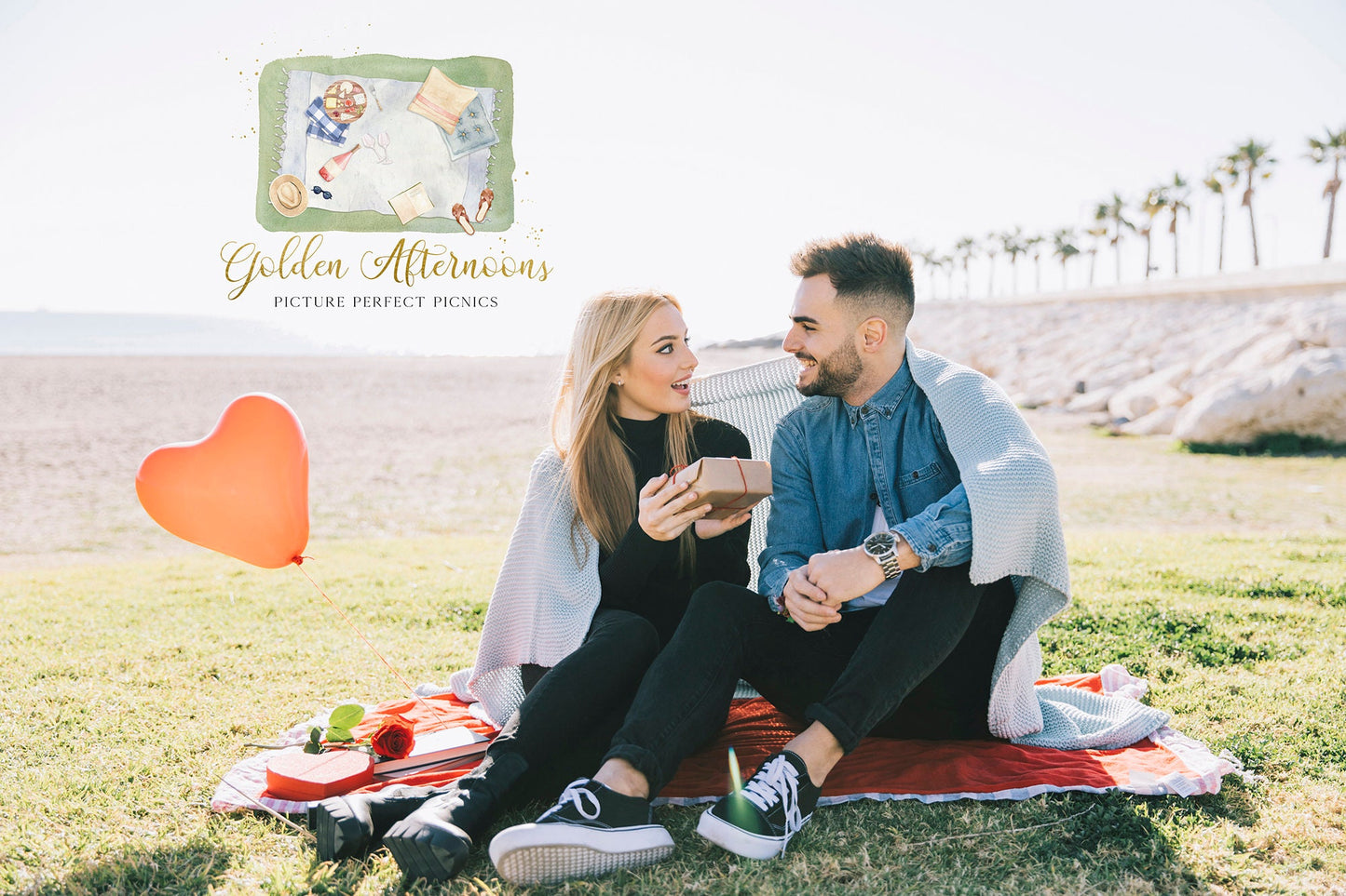 Golden Afternoons | Premade Logo Design | Picnic, Charcuterie, Cheese Board, Outdoors