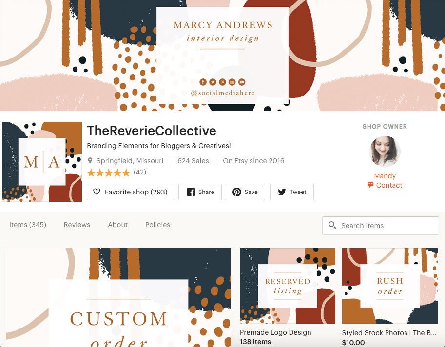 Marcy Andrews | Etsy Shop Branding Kit | Abstract Boho, Modern, Mid Century