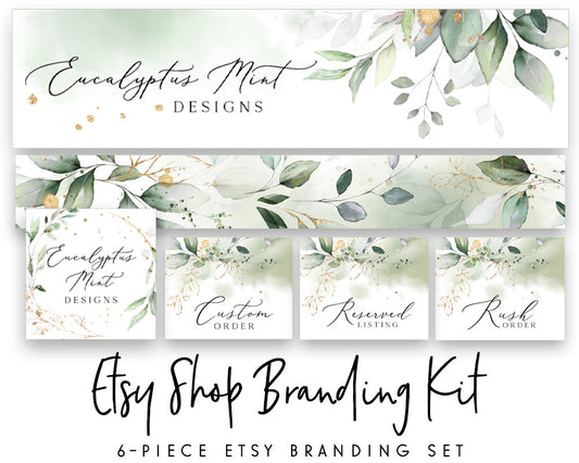 Eucalyptus Mint | Etsy Shop Branding Kit | Botanical, Watercolor, Greenery