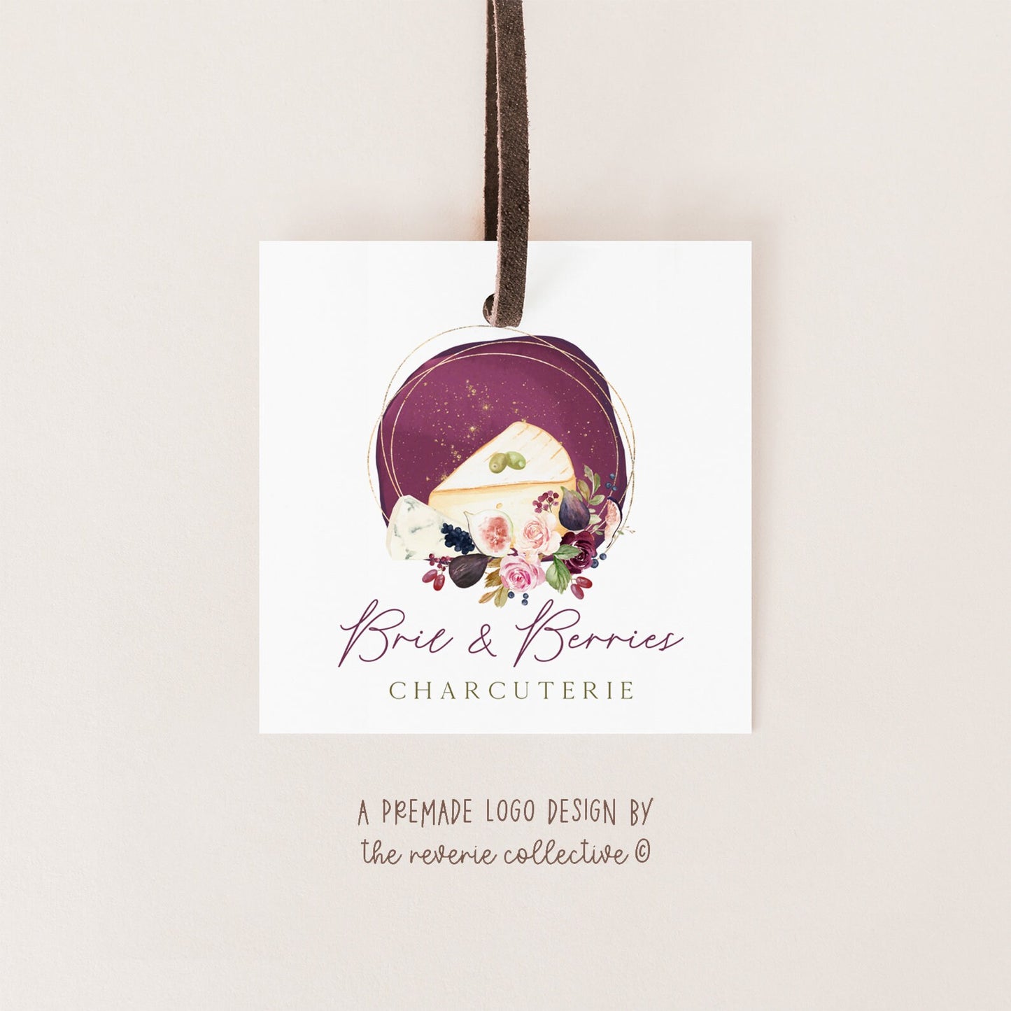 Brie & Berries | Premade Logo Design | Charcuterie, Cheese Board, Food, Herb