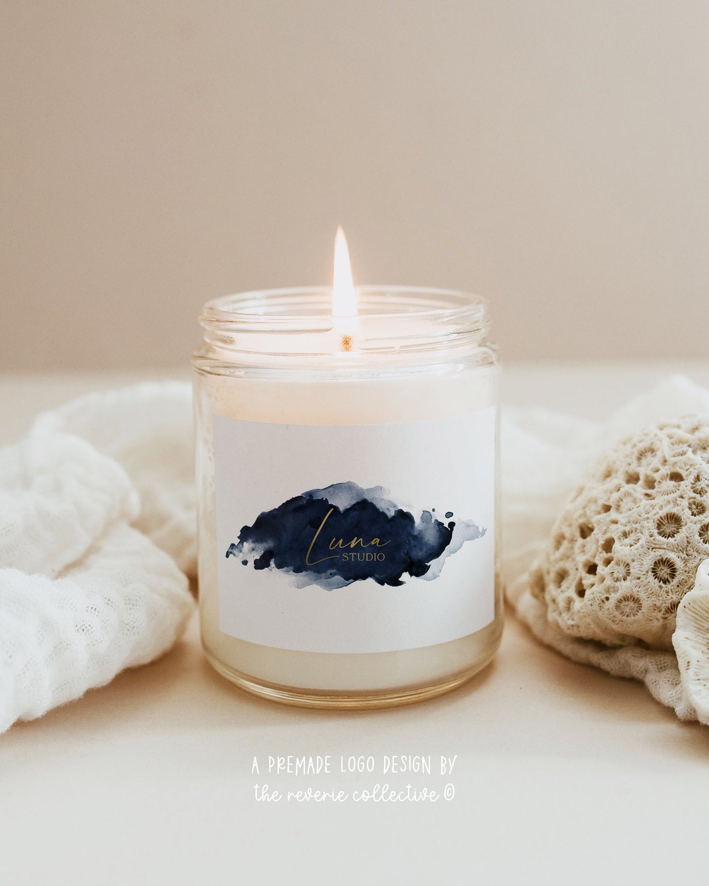 Luna Studio | Premade Logo Design | Watercolor, Ocean, Celestial, Water, Gold Foil