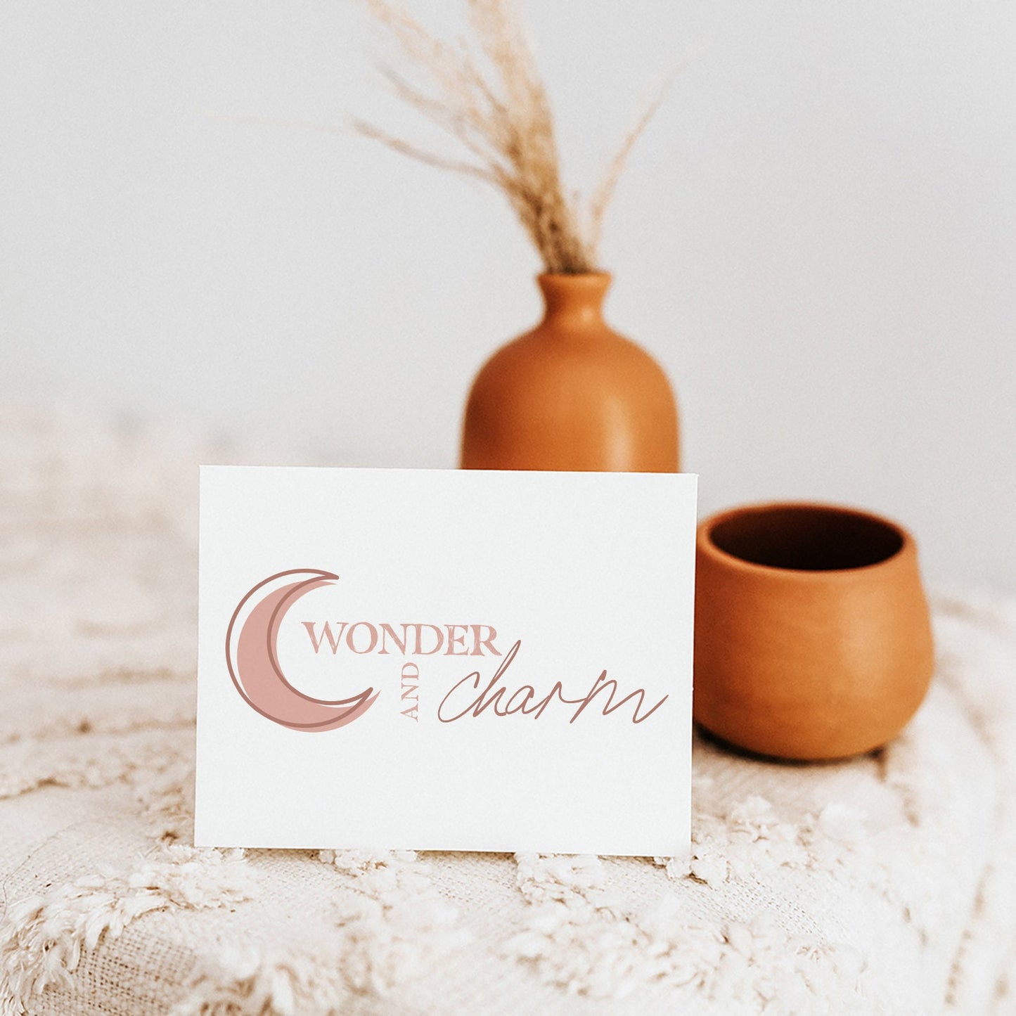 Wonder and Charm | Premade Logo Design | Crescent Moon, Bohemian, Magical