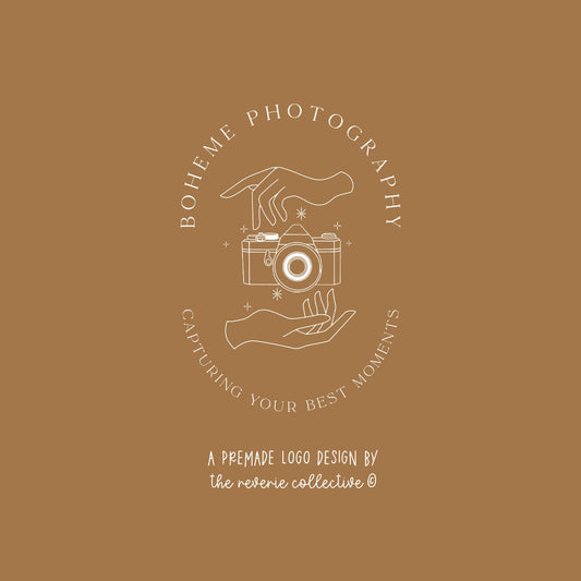 Boheme Photography | Premade Logo Design | Line Art, Hands, Camera, Boho, Mystical