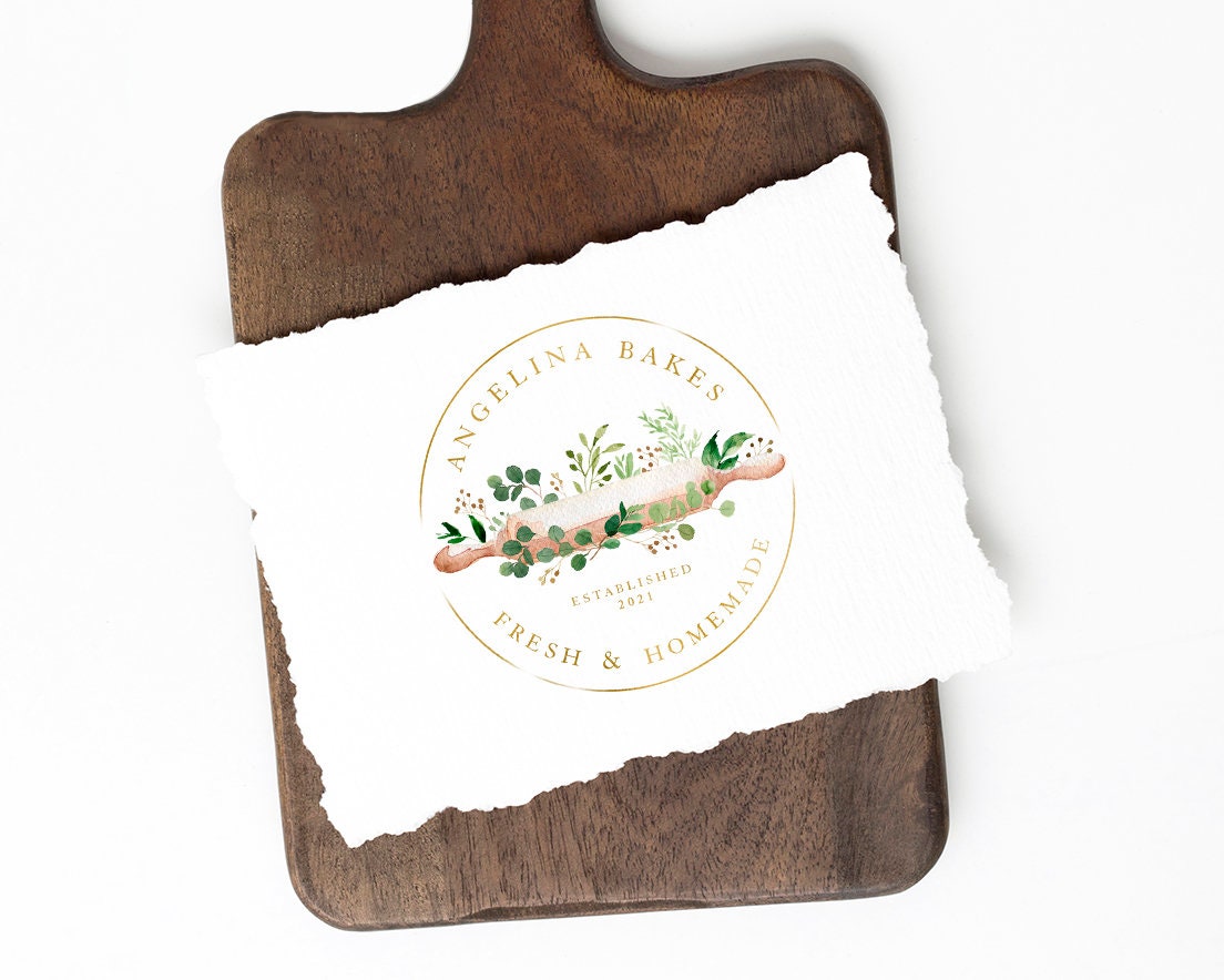 Angelina Bakes | Premade Logo Design | Bakery, Rolling Pin, Baking, Nature