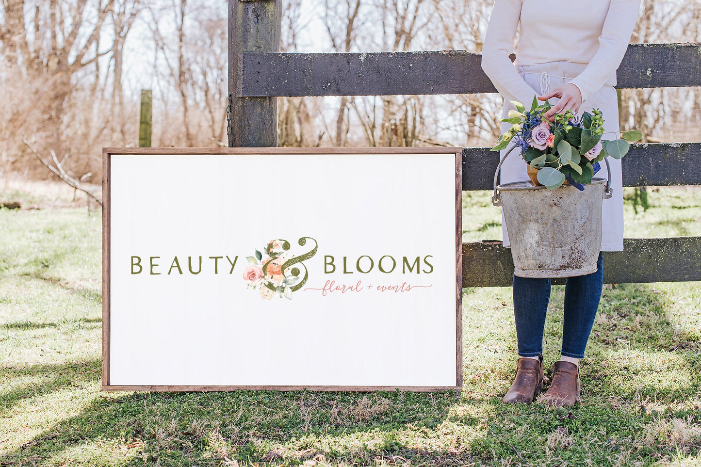 Beauty & Blooms | Premade Logo Design | Ampersand, Watercolor Floral, Wedding