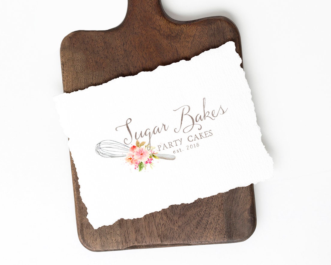 Sugar Bakes | Premade Logo Design | Whisk, Floral, Bakery, Farmhouse, Colorful