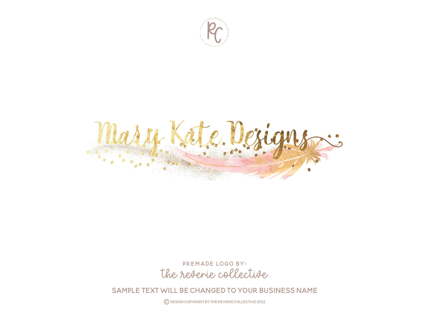 Mary Kate Designs | Premade Logo Design | Feather, Gold Foil, Glitter, Magical