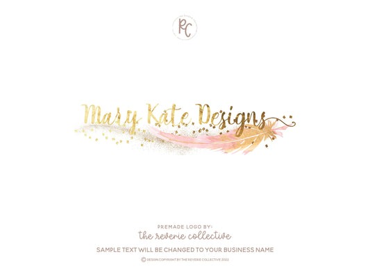 Mary Kate Designs | Premade Logo Design | Feather, Gold Foil, Glitter, Magical