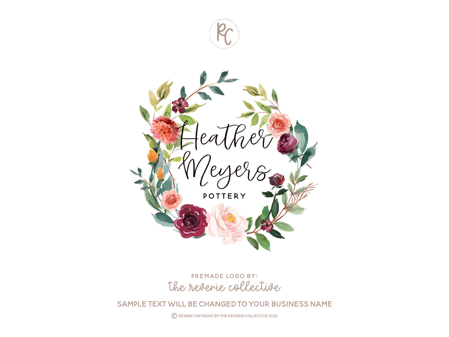 Heather Meyers | Premade Logo Design | Floral, Rose, Peony, Wreath, Autumn