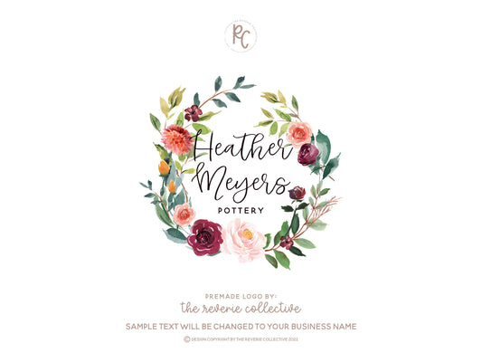 Heather Meyers | Premade Logo Design | Floral, Rose, Peony, Wreath, Autumn