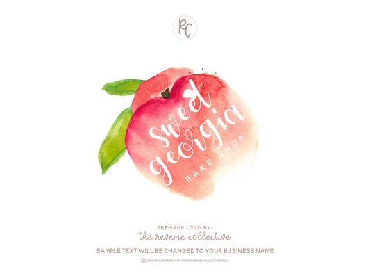Sweet Georgia | Premade Logo Design | Peach, Fruit, Citrus, Watercolor, Farm
