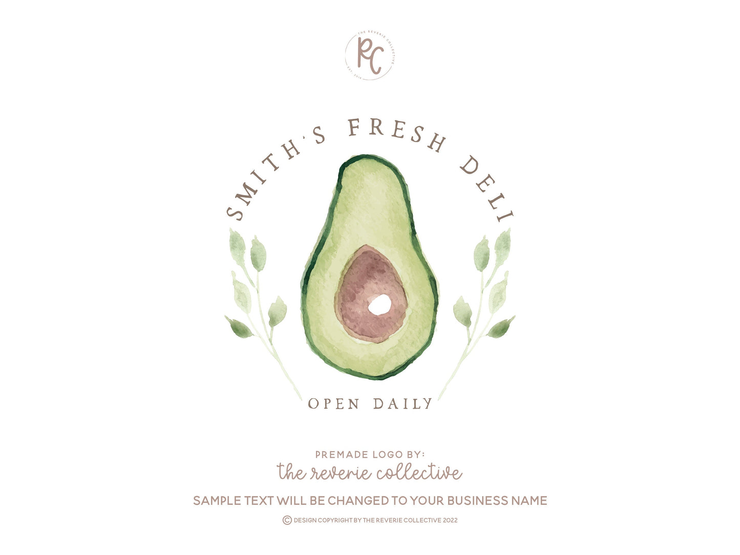 Smith's Fresh Deli | Premade Logo Design | Avocado, Watercolor, Rustic Nature
