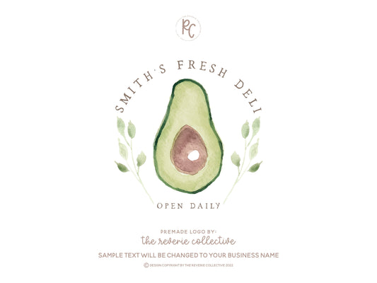 Smith's Fresh Deli | Premade Logo Design | Avocado, Watercolor, Rustic Nature