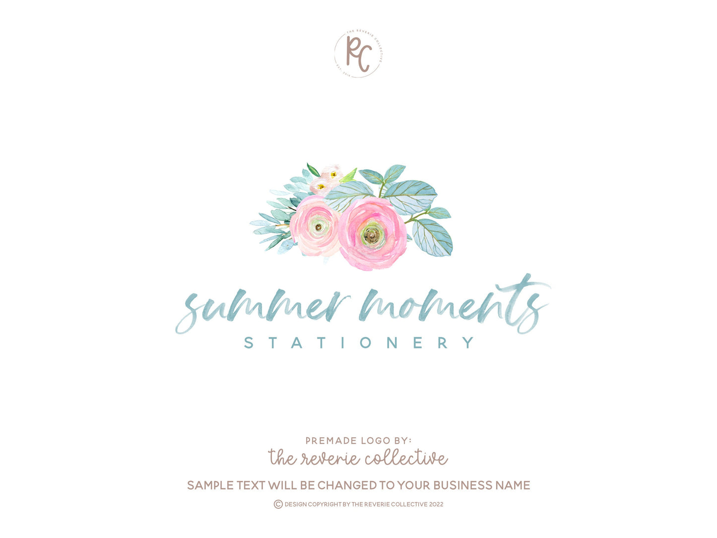 Summer Moments | Premade Logo Design | Tropical, Watercolor Floral, Summer, Florist