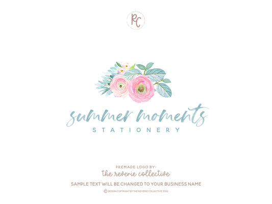 Summer Moments | Premade Logo Design | Tropical, Watercolor Floral, Summer, Florist