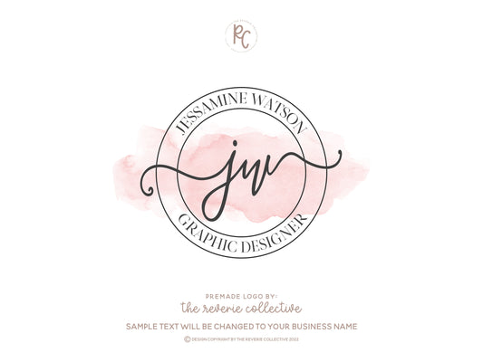 Jessamine Watson | Premade Logo Design | Watercolor, Circle, Monogram, Calligraphy
