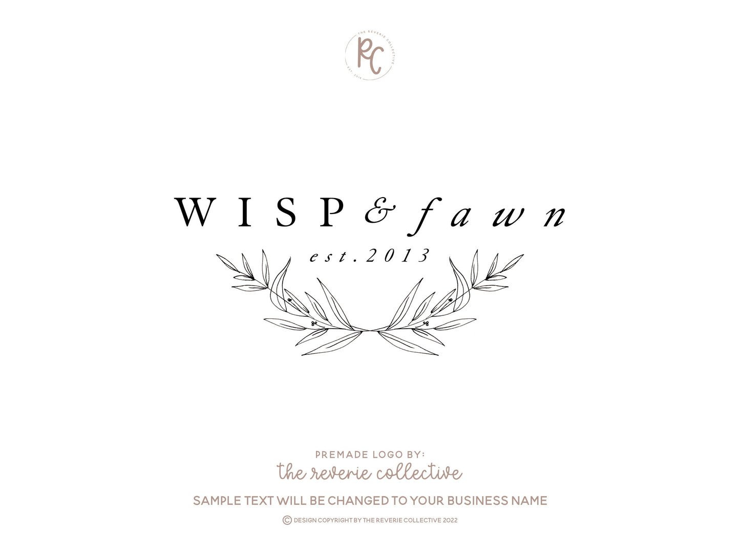 Wisp & Fawn | Premade Logo Design | Laurel, Rustic, Hand Drawn, Fine Art