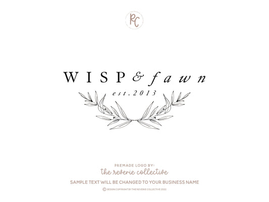 Wisp & Fawn | Premade Logo Design | Laurel, Rustic, Hand Drawn, Fine Art