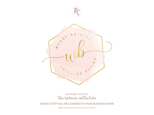 Wendy Bristol | Premade Logo Design | Pink, Geometric, Gold Foil, Feminine, Monogram