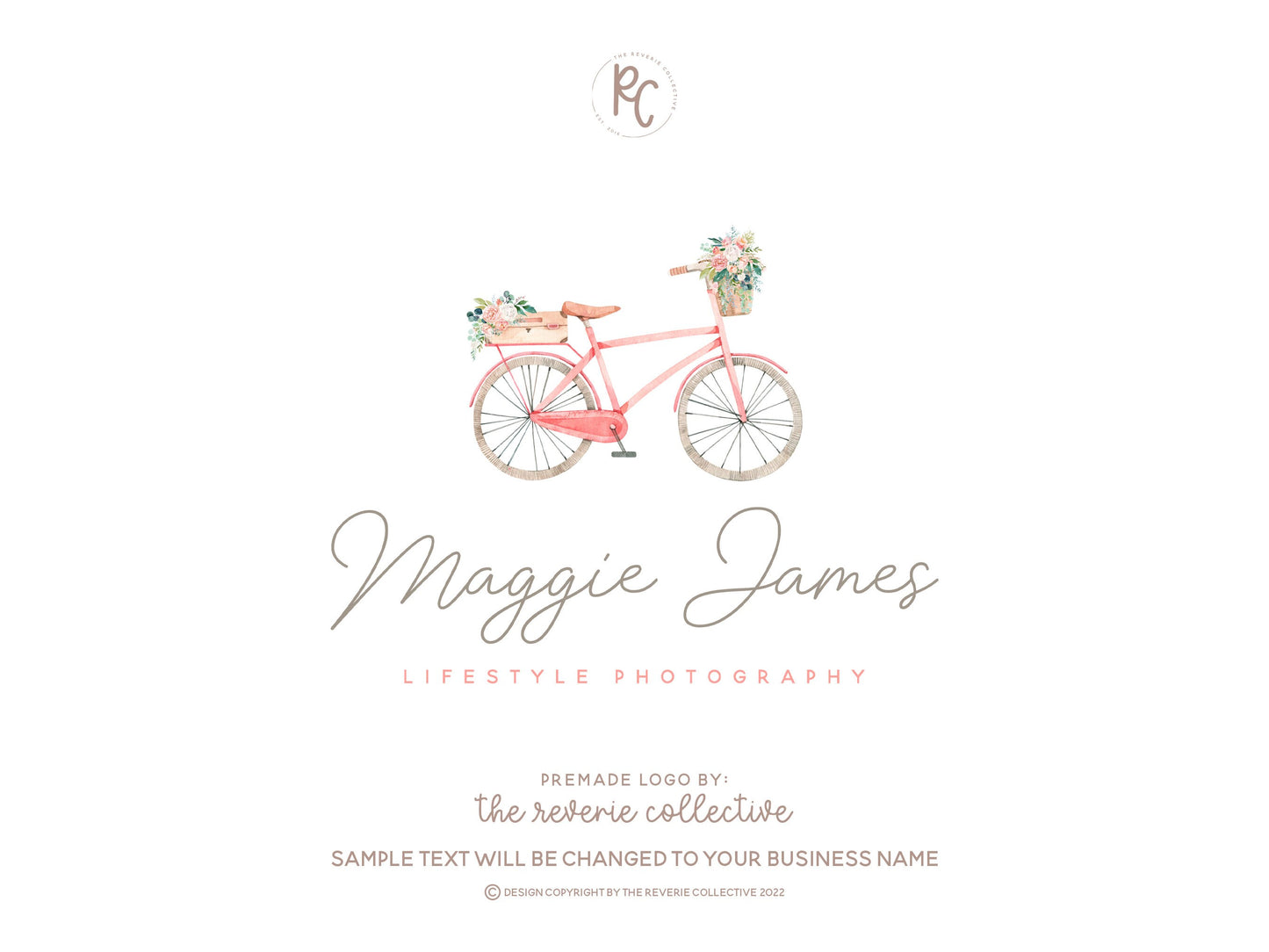 Maggie James | Premade Logo Design | Bike, Bicycle, Watercolor Floral