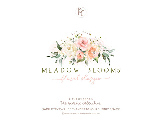 Meadow Blooms | Premade Logo Design | Watercolor Floral, Farmhouse, Wildflower, Pastel