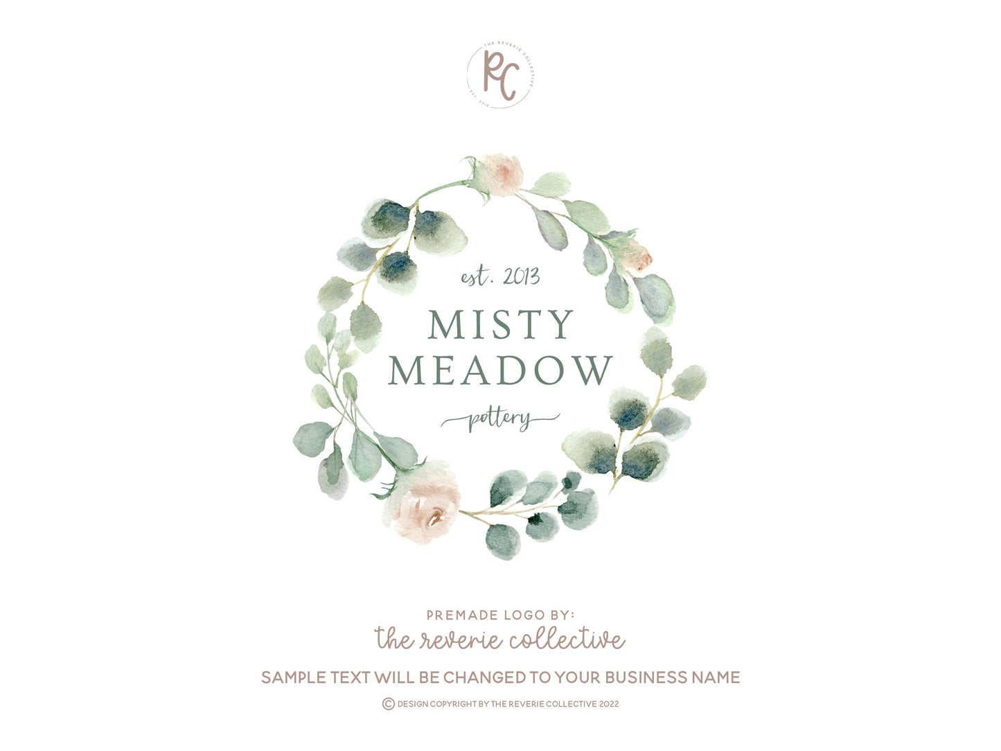 Misty Meadow | Premade Logo Design | Wreath, Botanical, Eucalyptus, Farmhouse