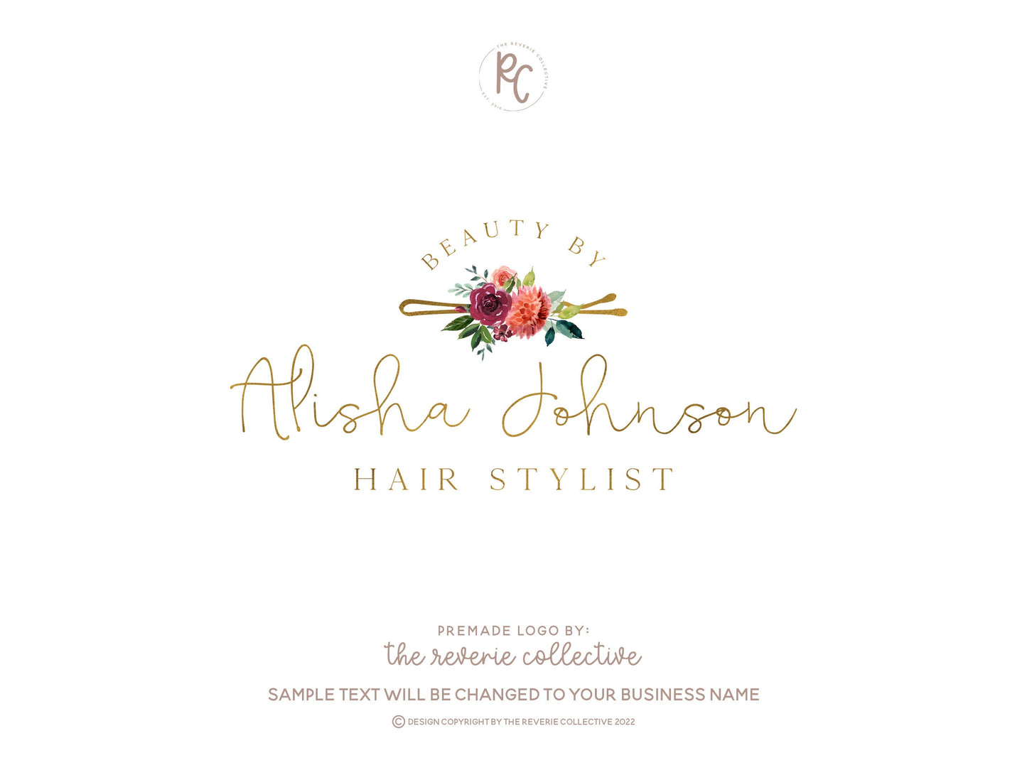 Alisha Johnson | Premade Logo Design | Bobby Pin, Hairstylist, Beauty, Hair Salon, Floral