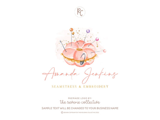 Amanda Jenkins | Premade Logo Design | Pin Cushion, Needle, Seamstress, Sewing, Embroidery