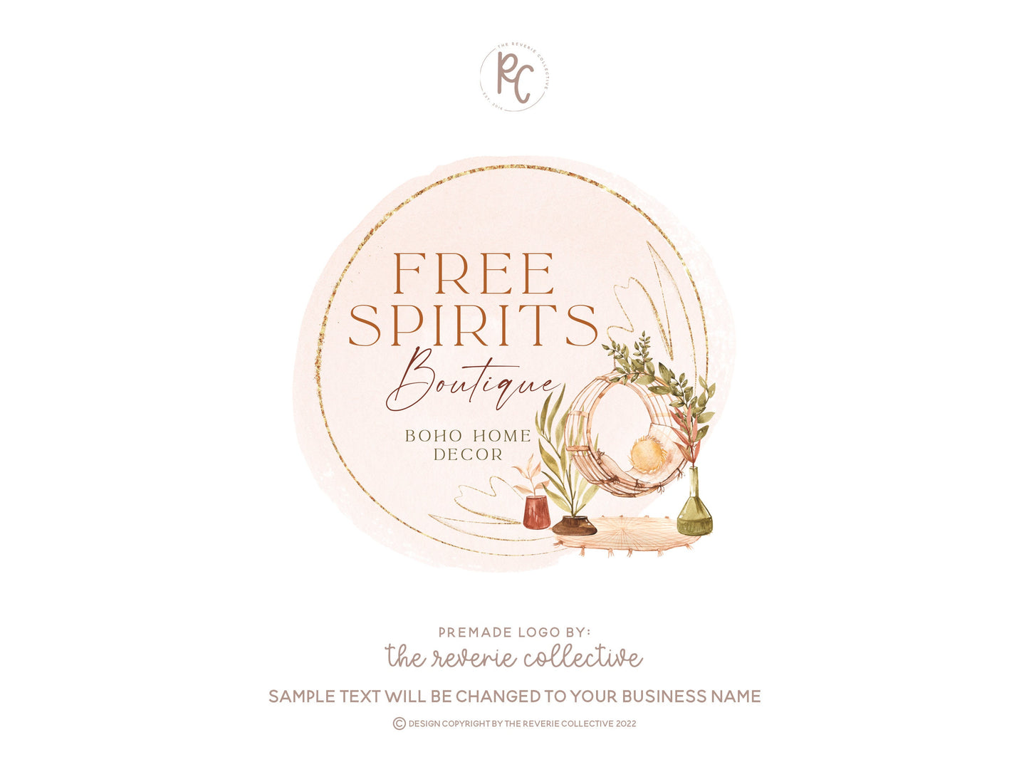 Free Spirits | Premade Logo Design | Boho, Home Decor, Potted Plant, Macrame