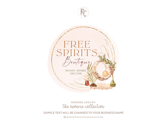 Free Spirits | Premade Logo Design | Boho, Home Decor, Potted Plant, Macrame