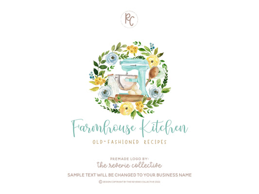 Farmhouse Kitchen | Premade Logo Design | Mixer, Bakery, Rolling Pin, Wooden Spoon