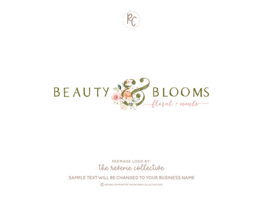 Beauty & Blooms | Premade Logo Design | Ampersand, Watercolor Floral, Wedding