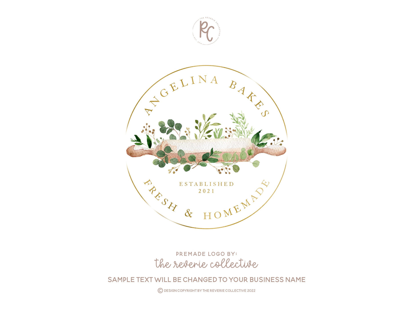 Angelina Bakes | Premade Logo Design | Bakery, Rolling Pin, Baking, Nature