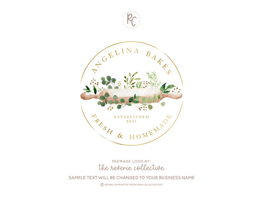 Angelina Bakes | Premade Logo Design | Bakery, Rolling Pin, Baking, Nature