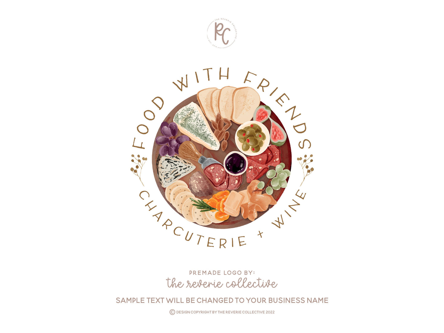 Food With Friends | Premade Logo Design | Cheese Board, Charcuterie, Bread