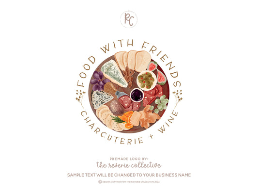 Food With Friends | Premade Logo Design | Cheese Board, Charcuterie, Bread