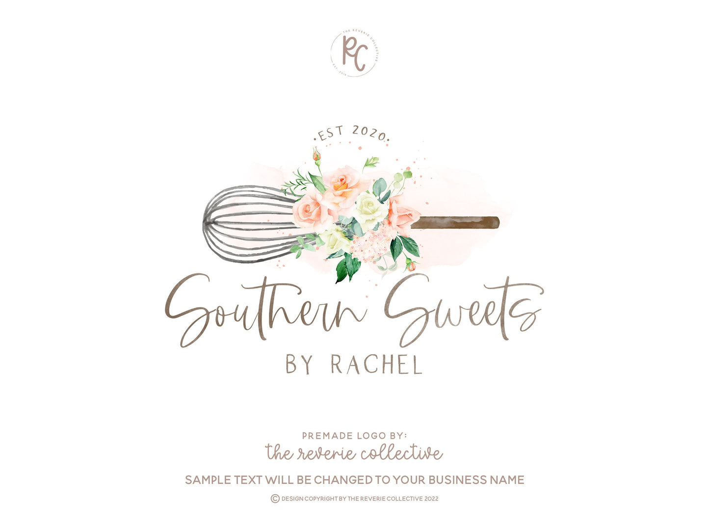 Southern Sweets | Premade Logo Design | Whisk, Roses, Floral, Feminine, Bakery
