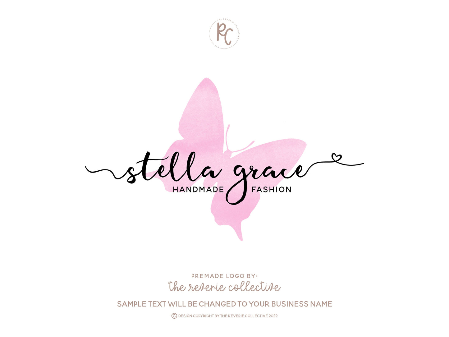 Stella Grace | Premade Logo Design | Watercolor, Butterfly, Whimsical, Calligraphy