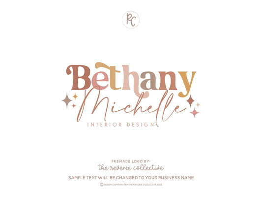 Bethany Michelle | Premade Logo Design | Boho, Neutral, Retro, Sparkle