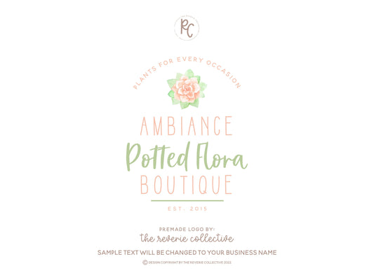 Ambiance Potted Flora | Premade Logo Design | Floral, Succulent, Plant, Watercolor