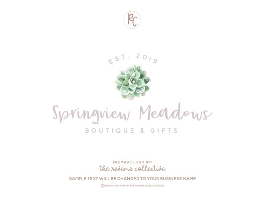 Springview Meadows | Premade Logo Design | Watercolor, Succulent, Farmhouse