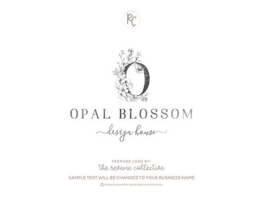 Opal Blossom | Premade Logo Design | Initial, Rustic, Calligraphy, Fine Art, Monogram