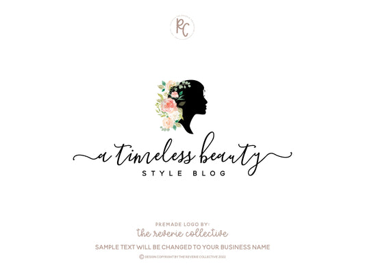 A Timeless Beauty | Premade Logo Design | Silhouette, Girl, Woman, Floral, Wedding