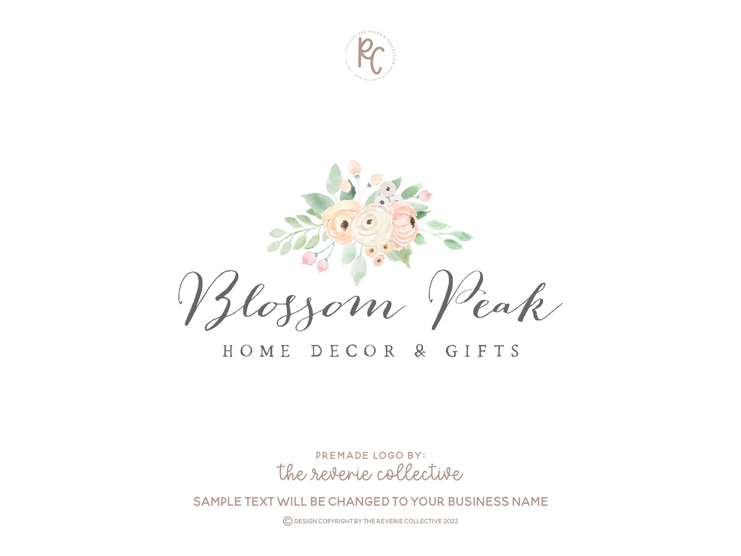 Blossom Peak | Premade Logo Design | Pastel, Floral, Romantic, Farmhouse
