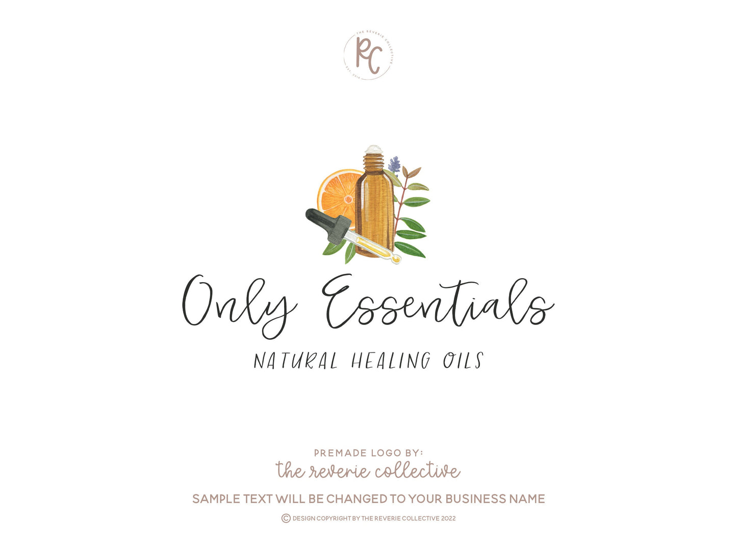 Only Essentials | Premade Logo Design | Essential Oil, Orange, Herbs, Watercolor