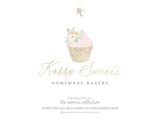 Kassy Sweets | Premade Logo Design | Cupcake, Watercolor, Bakery, Feminine