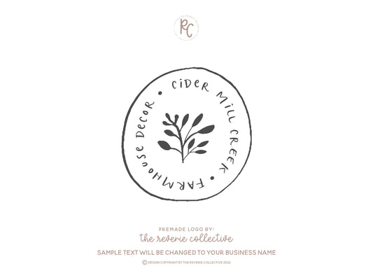 Cider Mill Creek | Premade Logo Design | Hand Drawn, Branch, Botanical, Farmhouse
