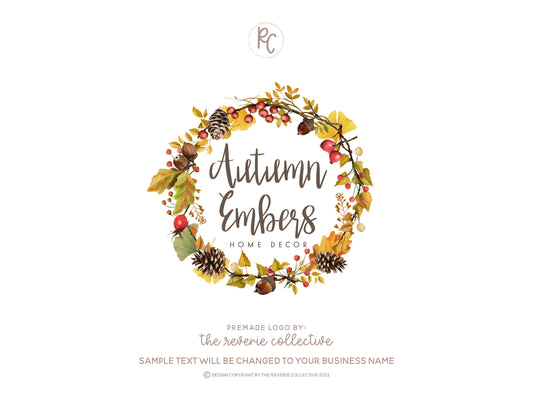 Autumn Embers | Premade Logo Design | Fall, Rustic, Wreath, Pinecone, Acorn